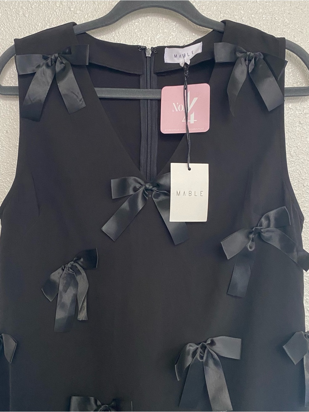 Mabel New Size Large Black Francesca Satin Bow Embellished Sleeveless Mini Dress - Picture 8 of 14